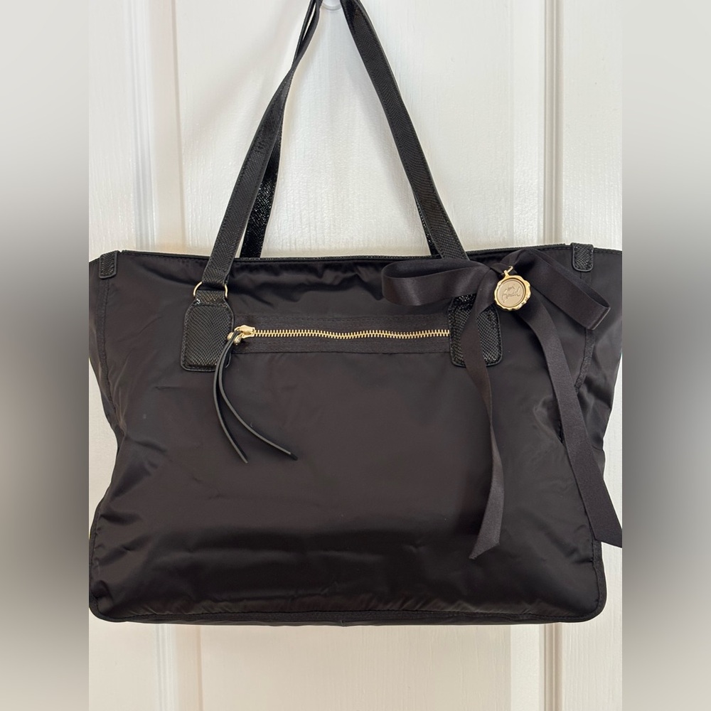 Elegant Henri Bendel Black NylonTote Bag with Signature Dusty